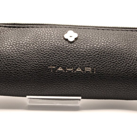 Tahari Pebbled Faux Leather Pencil Case – Black Zip Pouch, Silver-Tone Hardware - Picture 1 of 6